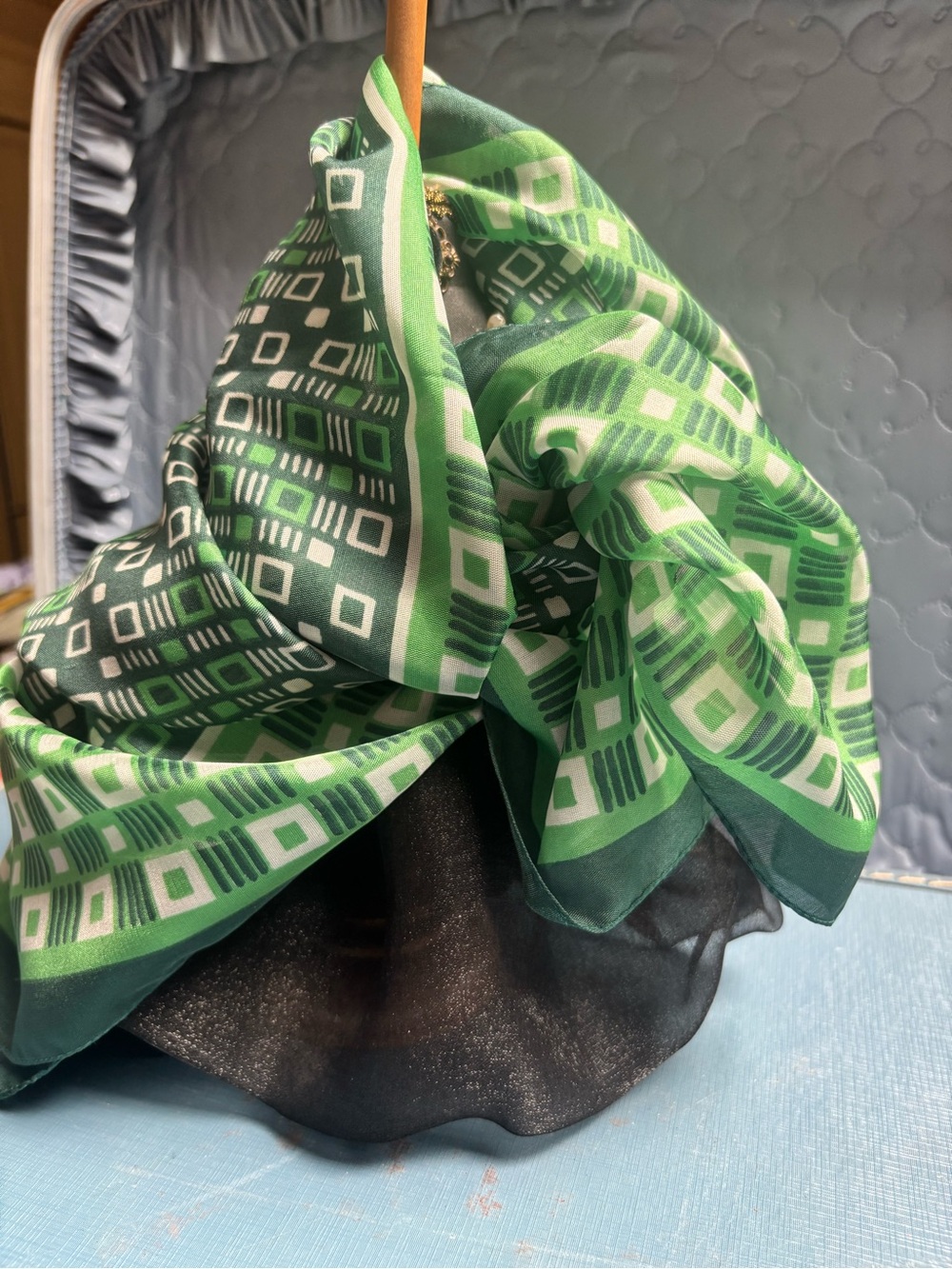 VTG Geometric Green Square  Scarf made in Italy